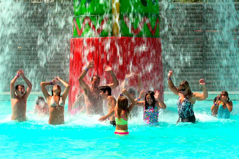 Large Group Get Splashed At Lagoon Activity Pool